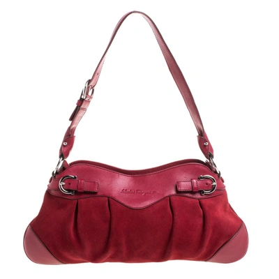 Pre-owned Ferragamo Red Leather Gancini Pochette Bag