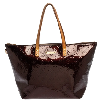Pre-owned Louis Vuitton Amarante Monogram Vernis Bellevue Gm Bag In Burgundy