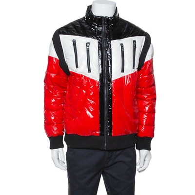 Pre-owned Balmain Tricolor Quilted Puffer Jacket Xxl In Red