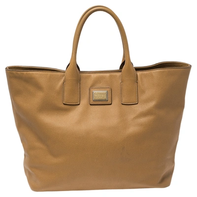Pre-owned Dolce & Gabbana Tan Grained Leather Open Tote