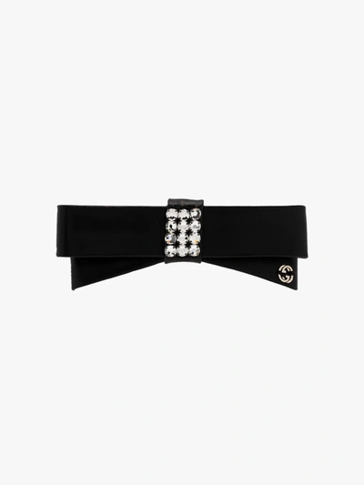 Shop Gucci Leather-bow Hair Clip In Black