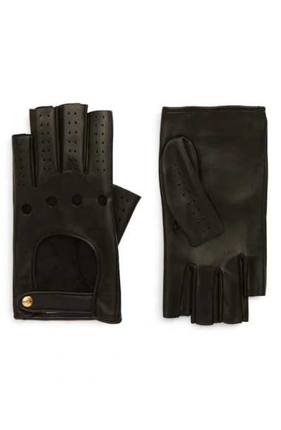 Shop Gucci Fingerless Leather Driving Gloves In Nero