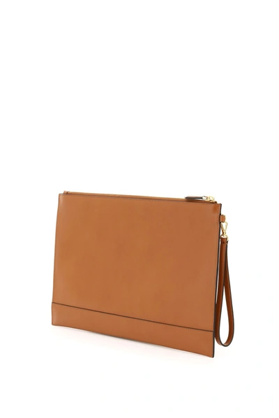 Shop Fendi Large Pouch  Logo In Cuoio Oro Soft