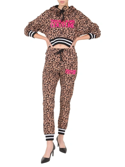Shop Versace Jeans Couture Hooded Cropped Sweatshirt With In Animalier