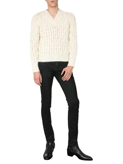 Shop Saint Laurent V-neck Sweater In White