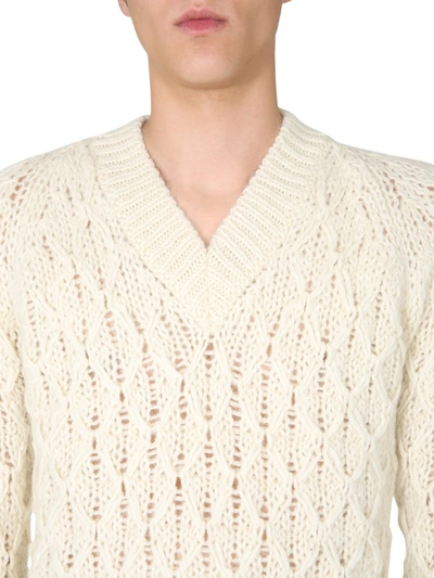 Shop Saint Laurent V-neck Sweater In White