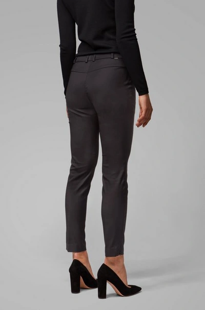 Hugo Boss Cropped Slim-fit Trousers With Zipped Hems In Black