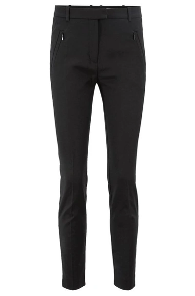 Shop Hugo Boss Cropped Slim-fit Trousers With Zipped Hems In Black