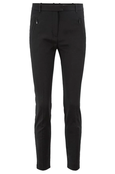Hugo Boss Cropped Slim-fit Trousers With Zipped Hems In Black