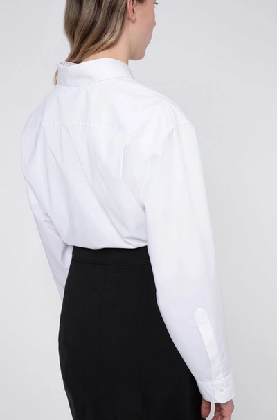 Shop Hugo Boss - Oversized Fit Blouse In Stretch Cotton With Logo Placket - White