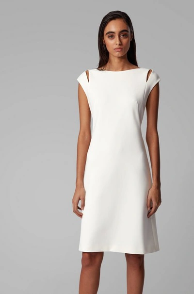 Hugo Boss Dileky Shoulder Cutout Ponte Shift Dress In White | ModeSens