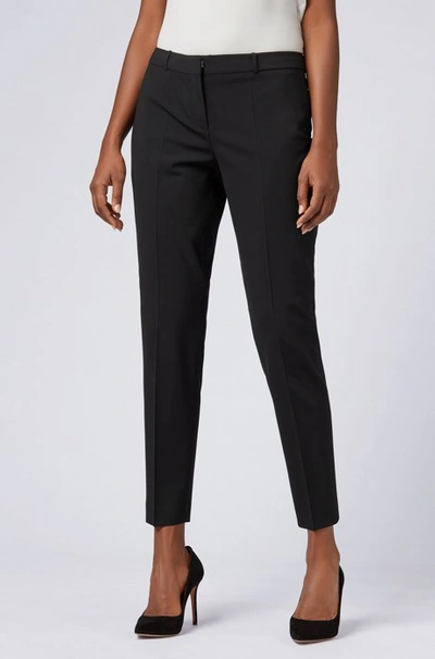 Shop Hugo Boss Cropped Regular-fit Trousers In Italian Stretch Virgin Wool In Black