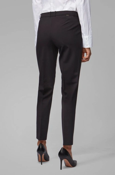 Shop Hugo Boss Cropped Regular-fit Trousers In Italian Stretch Virgin Wool In Black