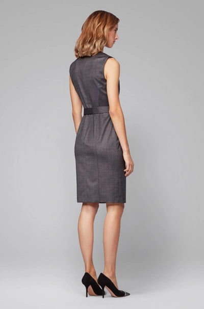 Shop Hugo Boss - Sleeveless Dress In Checked Super Stretch Virgin Wool - Patterned