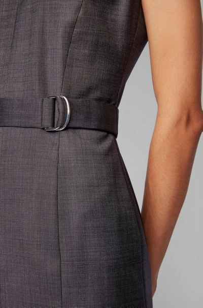 Shop Hugo Boss - Sleeveless Dress In Checked Super Stretch Virgin Wool - Patterned