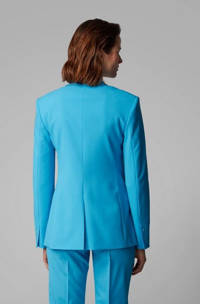 Shop Hugo Boss - Slim Fit Jacket In Traceable Stretch Virgin Wool - Blue
