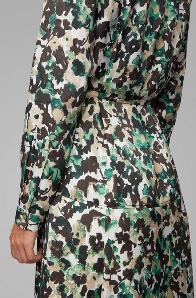 Shop Hugo Boss - Long Sleeved Dress In Floral Print Twill - Patterned