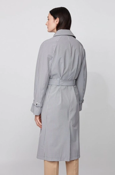 Shop Hugo Boss - Trench Coat In Stretch Fabric With Pepita Check - Patterned