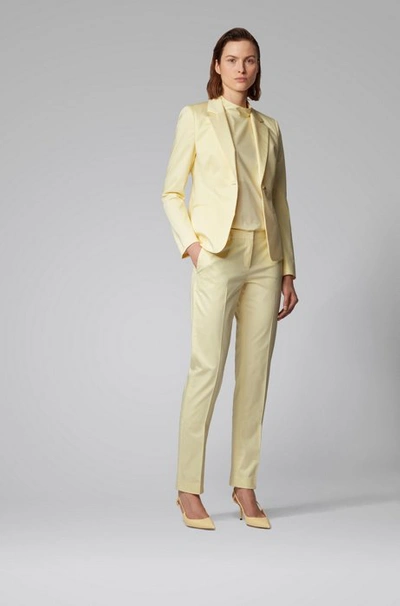 Shop Hugo Boss - Regular Fit Jacket In Stretch Cotton Satin - Light Yellow
