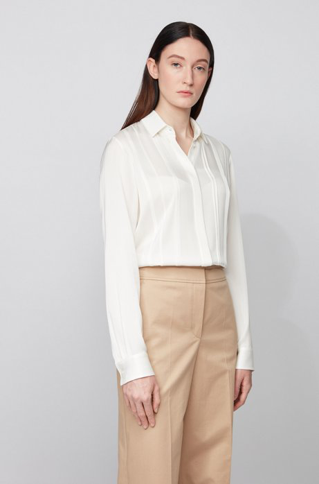 Hugo Boss Besana Crêpe De Chine Stretch Silk Blouse In White | ModeSens