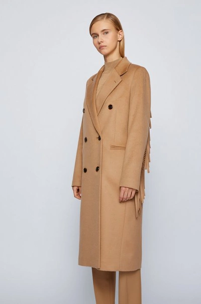 Hugo Boss - Long Line Coat In Virgin Wool With Fringe Detailing - Light  Brown | ModeSens