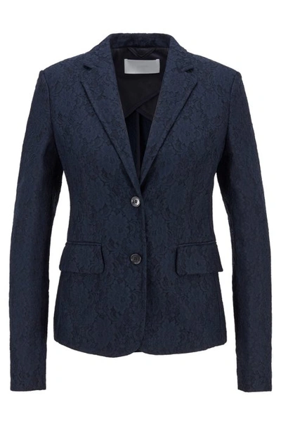 Shop Hugo Boss - Regular Fit Jacket In Bonded Lace - Light Blue