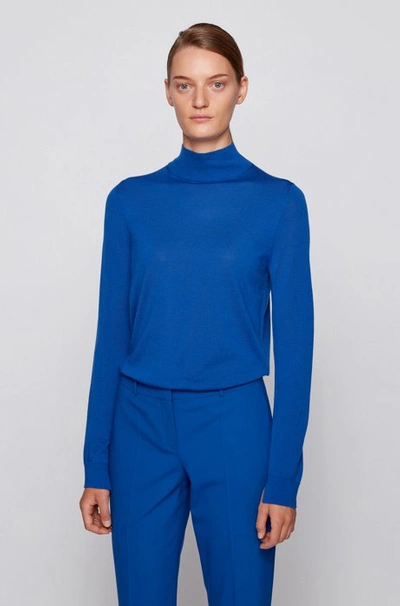 Shop Hugo Boss - Mock Neck Sweater In Virgin Wool - Light Blue