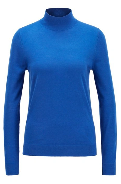 Shop Hugo Boss - Mock Neck Sweater In Virgin Wool - Light Blue
