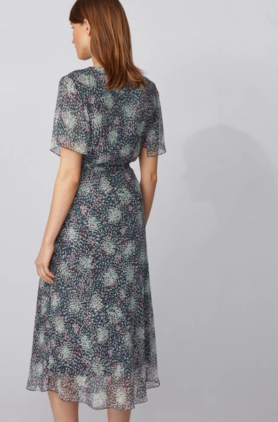 Shop Hugo Boss Kimono Sleeve Midi Dress In Printed Silk Chiffon In Patterned