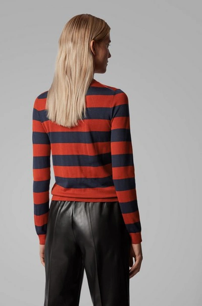 Shop Hugo Boss - Slim Fit Sweater In Striped Virgin Wool - Patterned