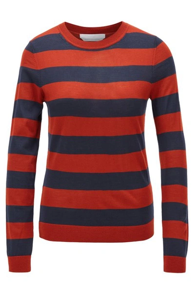 Shop Hugo Boss - Slim Fit Sweater In Striped Virgin Wool - Patterned