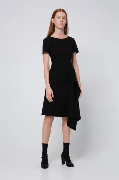 Shop Hugo Boss - Short Sleeved Dress With Draped Detail - Black