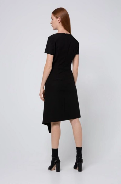 Shop Hugo Boss - Short Sleeved Dress With Draped Detail - Black