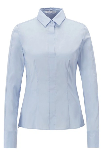 Shop Hugo Boss Slim-fit Blouse In Stretch Cotton-blend Poplin In Light Blue