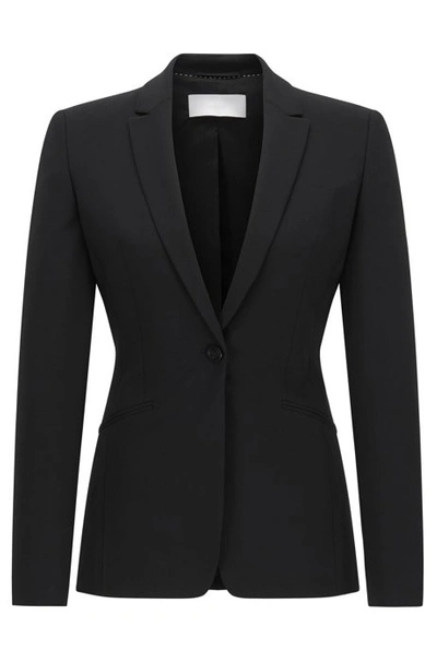 Shop Hugo Boss Regular-fit Jacket In Stretch Wool With Curved Lapels In Black