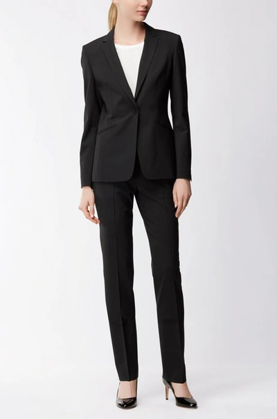 Shop Hugo Boss Regular-fit Jacket In Stretch Wool With Curved Lapels In Black