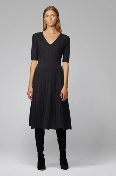 Shop Hugo Boss - Short Sleeved Dress With Sparkly Pleated Skirt - Patterned