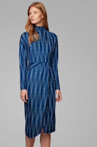 Shop Hugo Boss - Long Sleeved Dress With Two Tone Jacquard Motif - Patterned