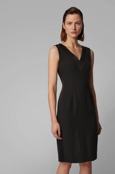 Shop Hugo Boss - V Neck Dress In Italian Satin Back Crepe - Black
