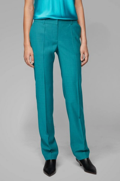 Shop Hugo Boss - Regular Fit Pants In Italian Virgin Wool - Turquoise