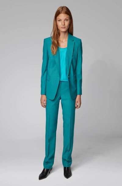 Shop Hugo Boss - Regular Fit Pants In Italian Virgin Wool - Turquoise