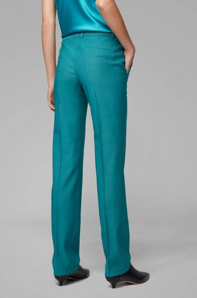 Shop Hugo Boss - Regular Fit Pants In Italian Virgin Wool - Turquoise