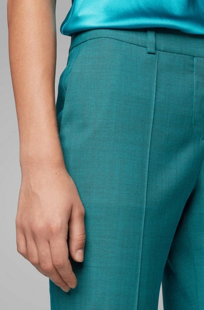 Shop Hugo Boss - Regular Fit Pants In Italian Virgin Wool - Turquoise