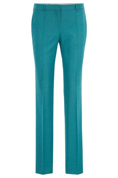 Shop Hugo Boss - Regular Fit Pants In Italian Virgin Wool - Turquoise