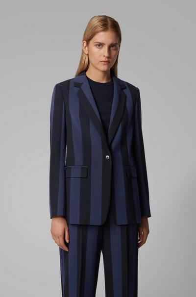 Shop Hugo Boss - Relaxed Fit Jacket In Striped Stretch Fabric - Patterned