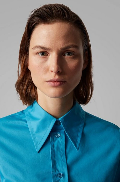 Shop Hugo Boss - Regular Fit Blouse In Paper Touch Stretch Cotton - Blue