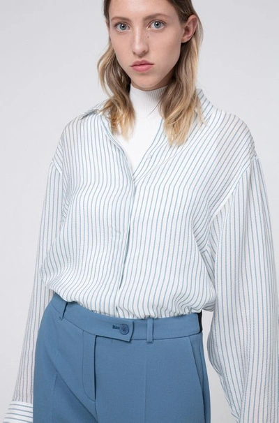 Shop Hugo Boss - Oversized Fit Striped Blouse With Dropped Shoulders - White