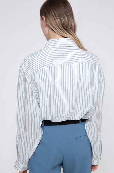 Shop Hugo Boss - Oversized Fit Striped Blouse With Dropped Shoulders - White
