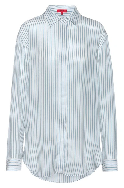 Shop Hugo Boss - Oversized Fit Striped Blouse With Dropped Shoulders - White
