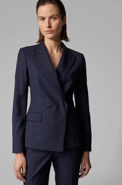 Shop Hugo Boss - Regular Fit Jacket In An Oversize Check Wool Blend - Patterned